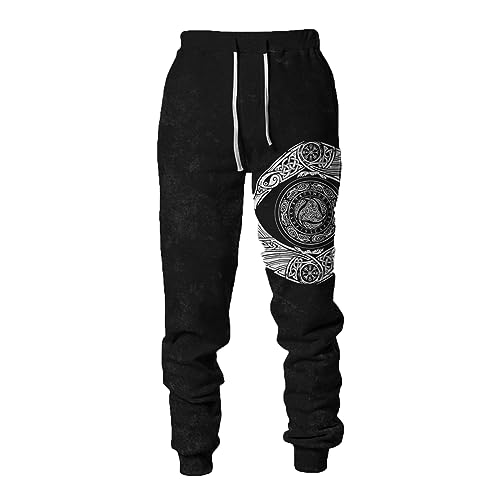 keepmore Wikinger-Tattoo 3D-gedruckte Jogginghose für Herren Lässige Modegrafik Baggy Jogginghose mit Kordelzug Streetwear-Hose von keepmore