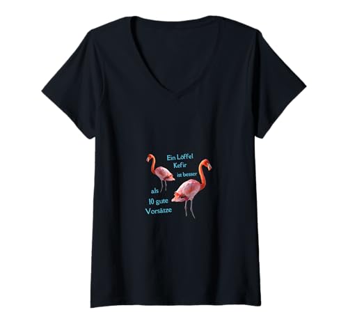 Damen EIN Löffel Kefir ist Besser als... Flamingo Sprüche Geschenk T-Shirt mit V-Ausschnitt Damen EIN Löffel Kefir ist Besser als... Flamingo Sprüche Geschenk T-Shirt mit V-Ausschnitt von kefir4you