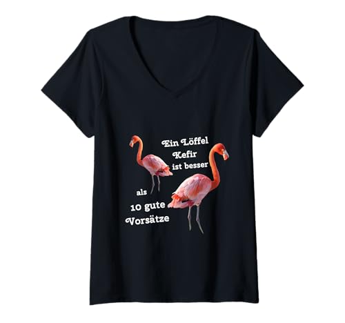 Damen EIN Löffel Kefir ist Besser als... Flamingo Sprüche Geschenk T-Shirt mit V-Ausschnitt Damen EIN Löffel Kefir ist Besser als... Flamingo Sprüche Geschenk T-Shirt mit V-Ausschnitt von kefir4you