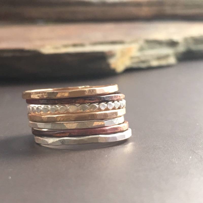 7 Stacking Rings/Stapelringe Aus Metall, Dünner Ring, Silber, Gold, Kupfer von keirashine