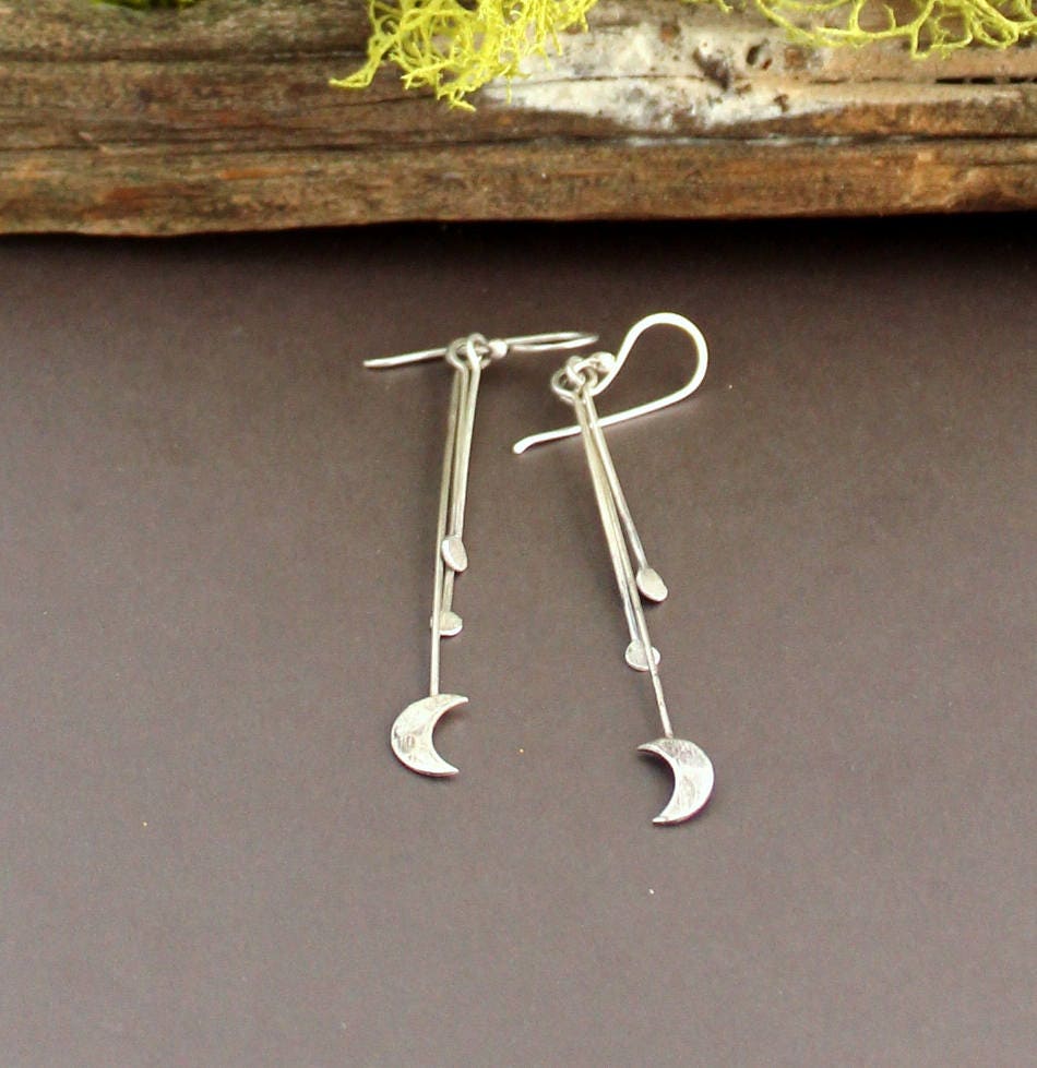 Lange Silber Crescent Mond Ohrringe, Schmuck Lange Silber Crescent Mond Ohrringe, Schmuck von keirashine