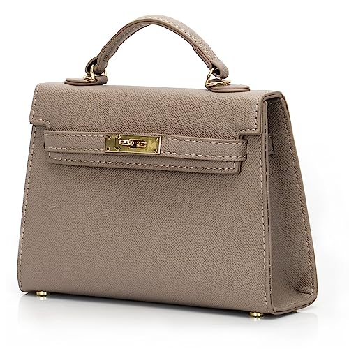 Damen-Leder-Handtaschen, Mini-Handtasche mit Tragegriff oben, Schultertasche für Damen, 22,9 x 6,3 x 14 cm, GRAU von kejinsge