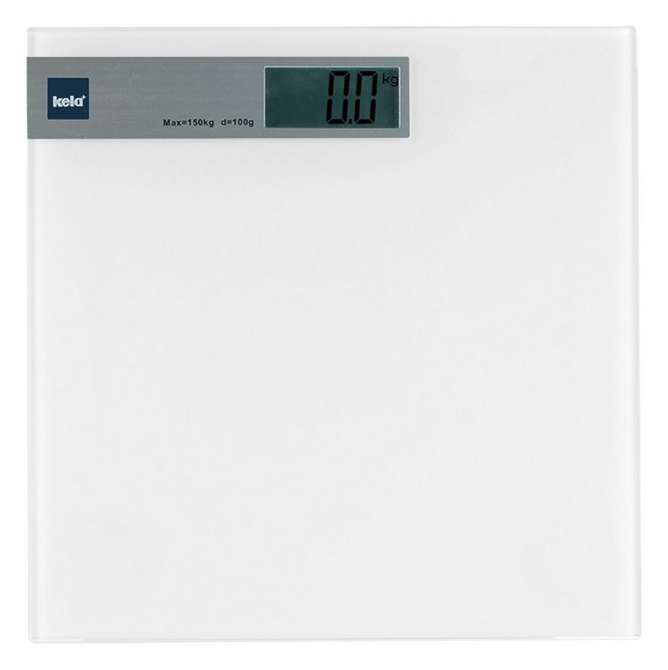 kela Personenwaage LINDA, B 30 x T 30 cm, Weiß, Sicherheitsglas, Anti-Rutsch-Füße, bis max. 150 kg von kela