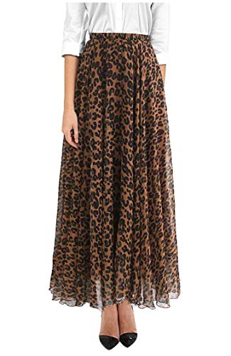 keland Damen Elastisch Leopard Drucken Aquarell Maxi Rock Kleid Mit Hoher Taille (Braun, L) von keland