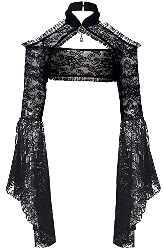 keland Damen Gothic Lolita Spitze Shrug Bolero Oberteil Gotisch Cropped Langarm Strickjacke Cover up (Schwarz-2, Large) von keland