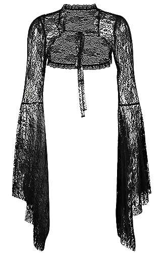keland Damen Gothic Spitzenbolero Spitze Cover up Shrug Jäckchen Goth Bolero Crop Top mit Langen Ärmeln (Schwarz-1, Medium) von keland