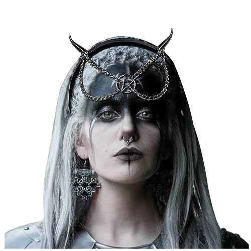 keland Goth Hörner Haarreif Gothic Kopfschmuck Sonne Halo Krone Kopfstück Damen Halloween Cosplay Accessoire (Schwarz-1) von keland