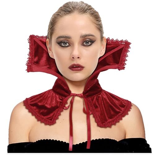 keland Gothic Vampir Kragen Hexe Samt Viktorianisch Halskrause für Damen Halloween (Z-Rot) von keland