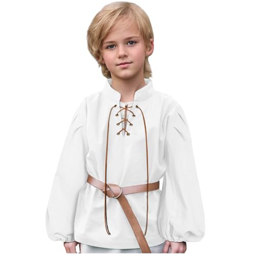 keland Mittelalter Hemd Kinder Renaissance Hemd Jungen Mittelalterhemd Schottischen Jacobiner Oberteil (Weiß, 10-12 Jahre) von keland