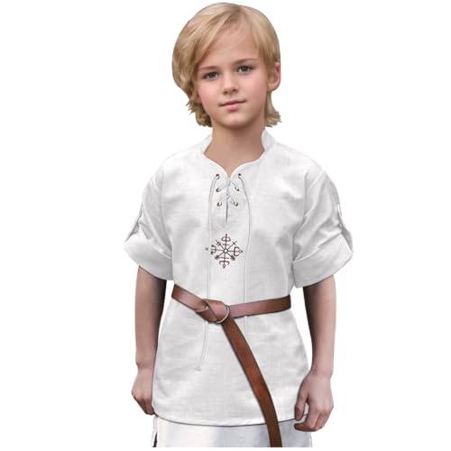 keland Mittelalter Hemd Kinder Renaissance Hemd Jungen Mittelalterhemd Schottischen Jacobiner Oberteil (Z-Weiß, 6-8 Jahre) von keland
