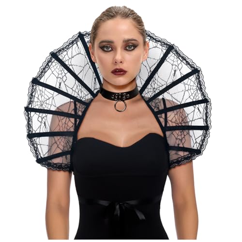 keland Viktorianisch Spitzenkragen Feder Umhang Stola Kragen Halloween Cosplay Accessoire (Schwarz) von keland