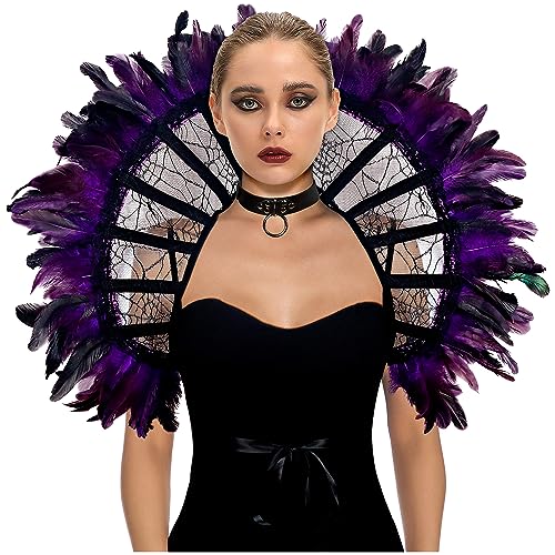 keland Viktorianisch Spitzenkragen Feder Umhang Stola Kragen Halloween Cosplay Accessoire (Violett-1) von keland