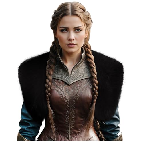 keland Wikinger Fell Schulter Kunstfell Kragen Schulterfell Mittelalter Damen (Schwarz) von keland