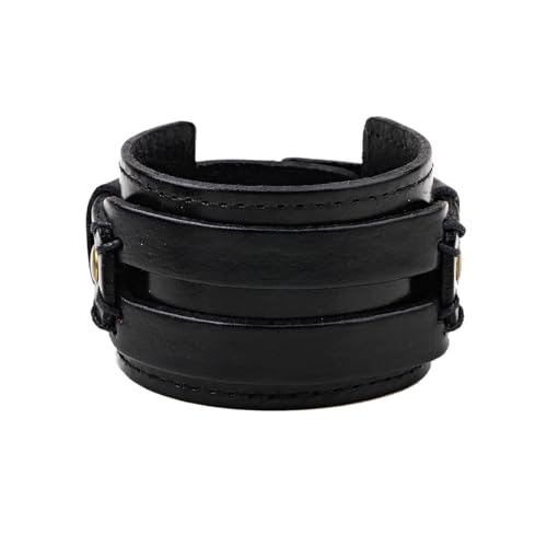 keland Wikinger Leder Manschetten Armband Lederarmband für Damen Herren (Schwarz) von keland