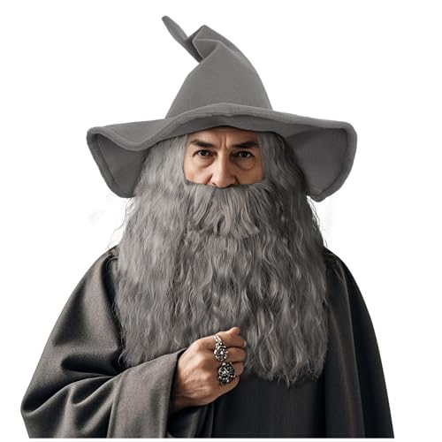 keland Zauberer Hut für Erwachsene Gandalf Bart und Perücke für Halloween Cosplay (Grau) von keland