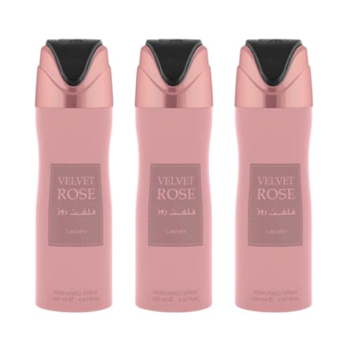 Velvet Rose für Damen Deo-Spray 3er-Pack (je 200 ml) - Lattafa Deo mit erfrischender Formel für 48 Stunden Schutz und zarte Pflege. von kelno