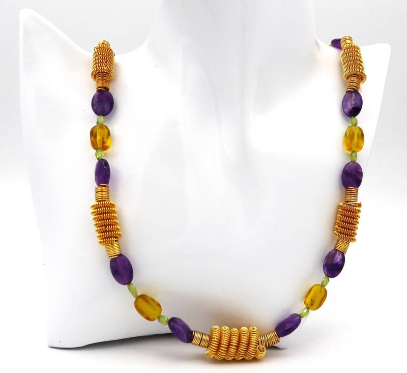 Edelstein Kette, Citrin Amethyst Und Peridot Kette Mit Gold, Handgemachte Edelstein Schmuck, Jubilaum B/Day Graduierten Schmuck Geschenk Für Sie von kelsedeedesigns