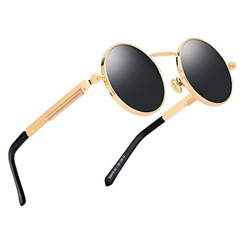 Kennifer Klassische Mode Runde polarisierte Sonnenbrille, Steampunk Stil Runde Vintage polarisierte Sonnenbrille Retro Brillen UV400 Schutz Matel Frame von Kennifer