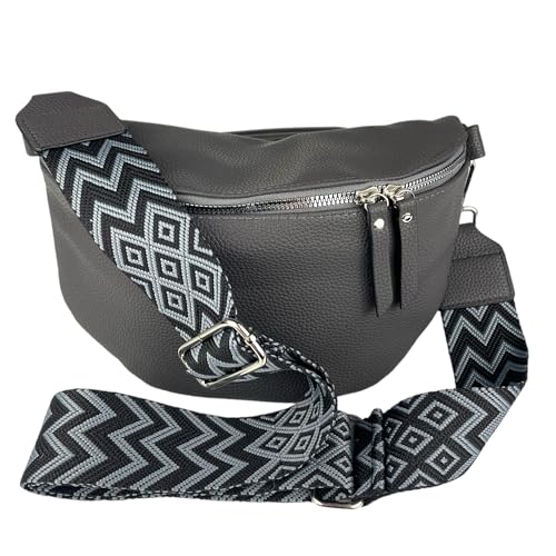 Bauchtasche mit breitem Muster-Trageriemen | Gürteltasche Damen Herren | Umhängetasche | Mode Hüfttasche | Tasche JX818 (anthrazit) von kennydoo