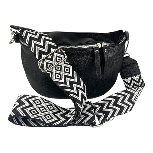Bauchtasche mit breitem Muster-Trageriemen | Gürteltasche Damen Herren | Umhängetasche | Mode Hüfttasche | Tasche JX818 (schwarz) von kennydoo