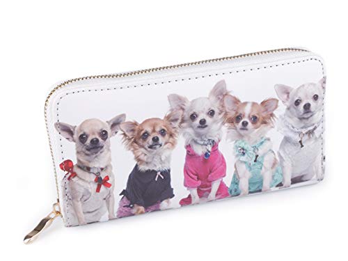 kennydoo Elegante große Damen Geldbörse I Chihuahua Hunde weiß I Clutch I Portemonnaie mit Rundum-Reißverschluß von kennydoo