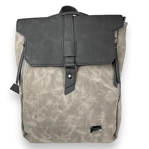 kennydoo 2in1 Rucksack & Umhängetasche in Einem D5768, Damen Rucksacktasche, Multifunktionsrucksack, cross bag Schultertasche, A4 Format, viele Fächer, uni modern (grey/black) von kennydoo