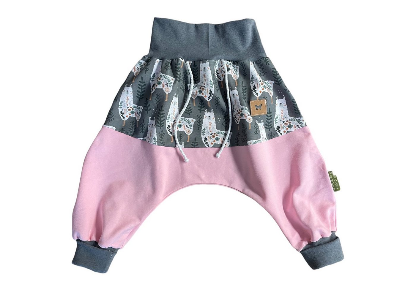 kennydoo Jogger Pants Baby & Kinder Pumphose rosa Eukalyptus Lama Gr. 56 bis 104 mit elastischem Bund, Bündchen krempelbar, weiter Schnitt, bequeme Passform von kennydoo