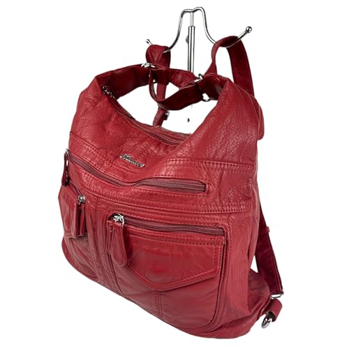 kennydoo Rucksacktasche I 2in1 Damen Rucksack und Handtasche in Einem I Schultertasche einfarbig uni und batik I Damen-Tasche sportlich & leger (AK3435 rot) von kennydoo