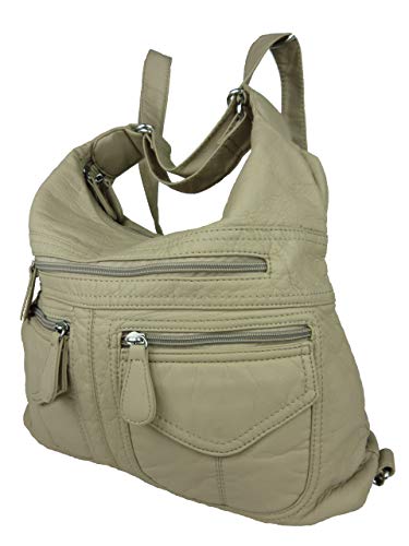 kennydoo Rucksacktasche I 2in1 Damen Rucksack und Handtasche in Einem I Schultertasche einfarbig uni und batik I Damen-Tasche sportlich & leger (beige) von kennydoo