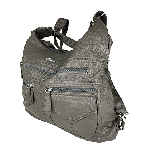 kennydoo Rucksacktasche I 2in1 Damen Rucksack und Handtasche in Einem I Schultertasche einfarbig uni und batik I Damen-Tasche sportlich & leger (grau) von kennydoo