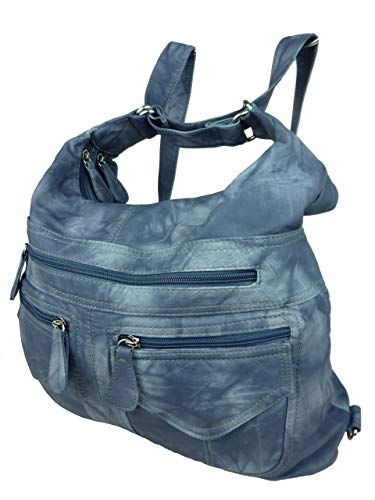 kennydoo Rucksacktasche I 2in1 Damen Rucksack und Handtasche in Einem I Schultertasche einfarbig uni und batik I Damen-Tasche sportlich & leger (jeansblau blau) von kennydoo