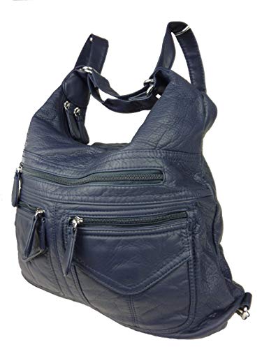 kennydoo Rucksacktasche I 2in1 Damen Rucksack und Handtasche in Einem I Schultertasche einfarbig uni und batik I Damen-Tasche sportlich & leger (marineblau) von kennydoo