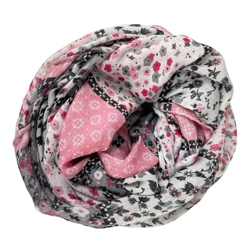 kennydoo leichter Damen Loop Schal mit Streublümchen 3 farbig (rosa/grau) von kennydoo