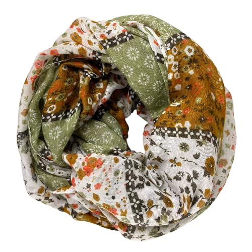 kennydoo leichter Damen Loop Schal mit Streublümchen 3 farbig (salbei/braun) von kennydoo