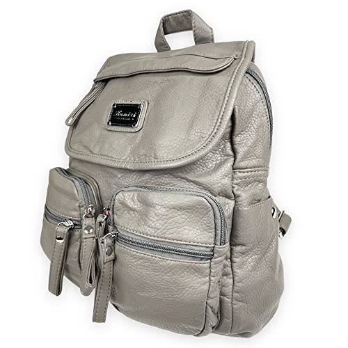 kennydoo moderner Damen Rucksack von Kumixi 160432 I weiches Leder Imitat, viele Fächer (grau) von kennydoo