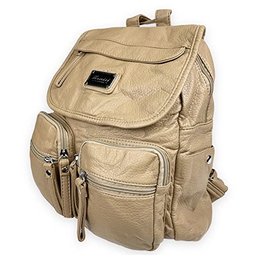 kennydoo moderner Damen Rucksack von Kumixi 160432 I weiches Leder Imitat, viele Fächer (khaki beige) von kennydoo