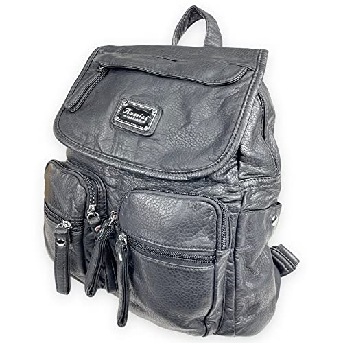 kennydoo moderner Damen Rucksack von Kumixi 160432 I weiches Leder Imitat, viele Fächer (schwarz) von kennydoo