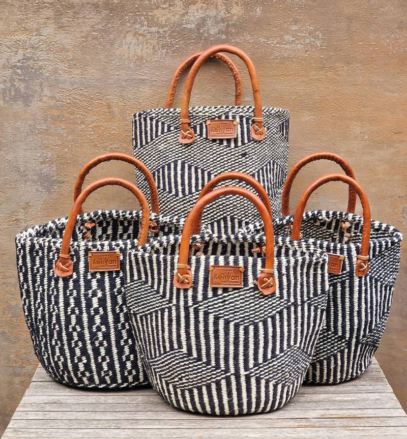 Pendo 11, 5 "B X 11" H Korbtasche Aus Recycelter Schwarzer Wolle & Sisal/Markttasche von kenyancraftscompany