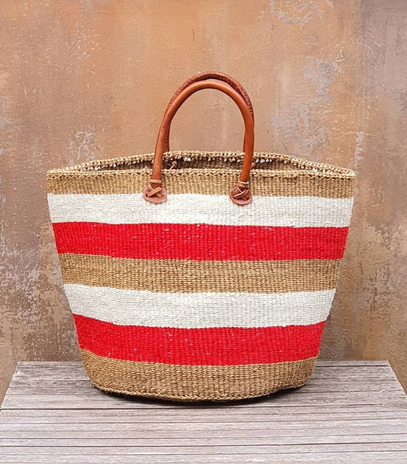 Tena 14 "B X 14" H Rot, Natur Und Hellbraun Gestreifte Sisalkorbtasche von kenyancraftscompany