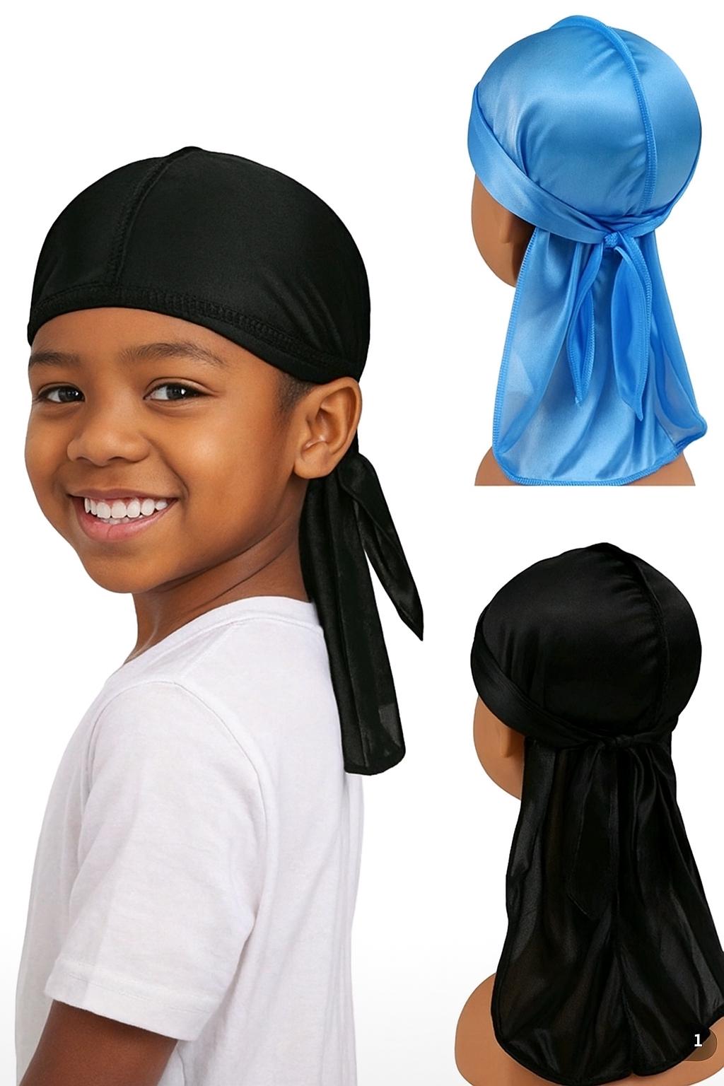 Kinder Satin Durag | Jungen Kindertuch Für Wellen Kids Silk Kleinkind Kopftuch |Satin Wave Cap Jungen-Black von kenyanstorede