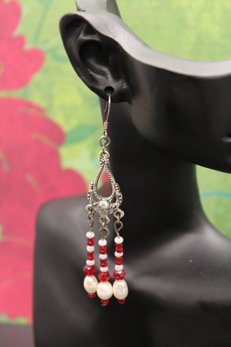 Granat & Perle Baumeln Ohrringe, Sterling Silber, Zinn Tropfen von kerryskornernw