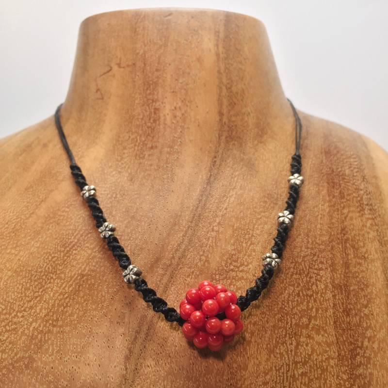 Kette Edelstein "Himbeere" Aus Koralle, Längenverstellbar 6 Silber-Blüten, Geschenk Frau Damen Collier Hochzeit Schmuck von kerzenshoplotus