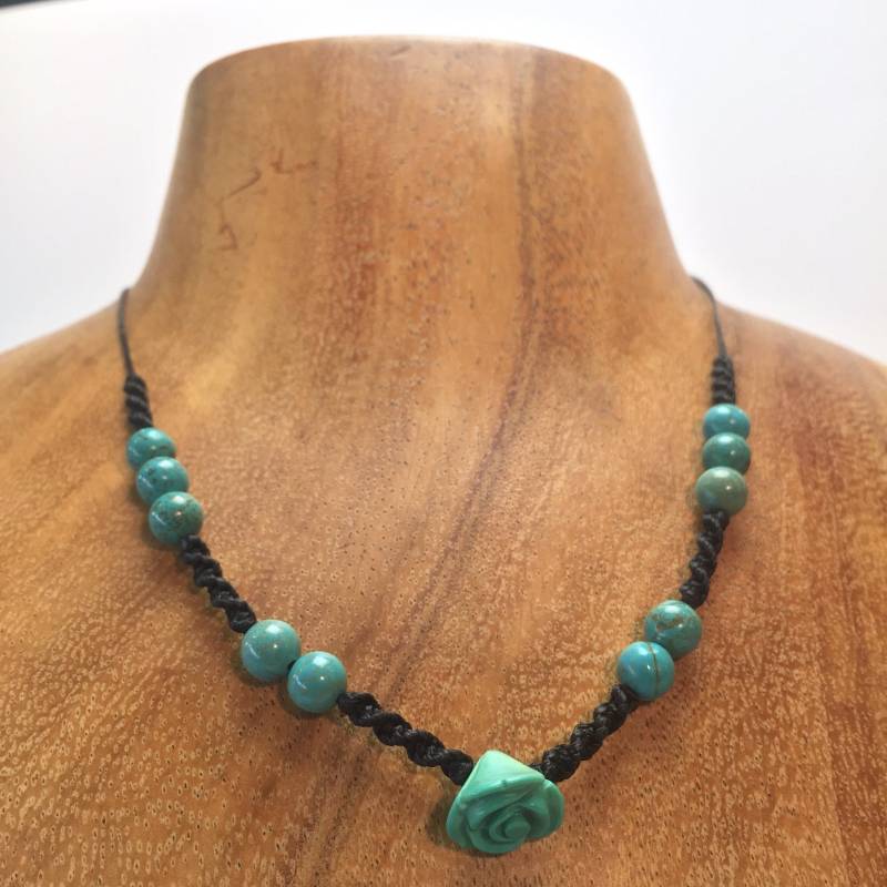 Kette Edelstein "Türkis Blüte" Längenverstellbar, Geschenk Frau Damen Collier Hochzeit Schmuck von kerzenshoplotus