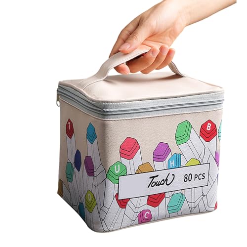 kesurpae Bunte Stifttasche für Stifte, Aufbewahrungsbox, stilvolle Aufbewahrung für Stifte, PU Markenaufbewahrung für Bunte Marker, Farbbasis, 80 Farben von kesurpae