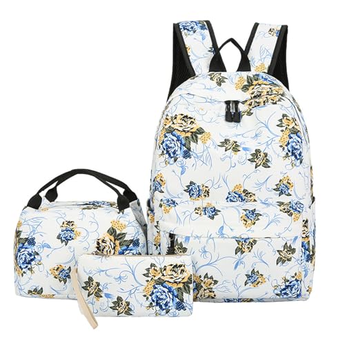 kesurpae Oxford Tuch Mädchen Kirsche Für Stück Mit Blumen Rucksack Für Die Schule Kirsche 3 Stück Set Blumen Rucksack Federmäppchen, Typ+3 von kesurpae