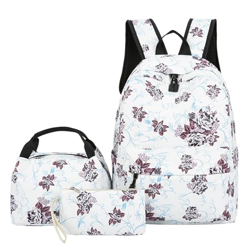 kesurpae Oxford Tuch Mädchen Kirsche Für Stück Mit Blumen Rucksack Für Die Schule Kirsche 3 Stück Set Blumen Rucksack Federmäppchen, Typ+4 von kesurpae