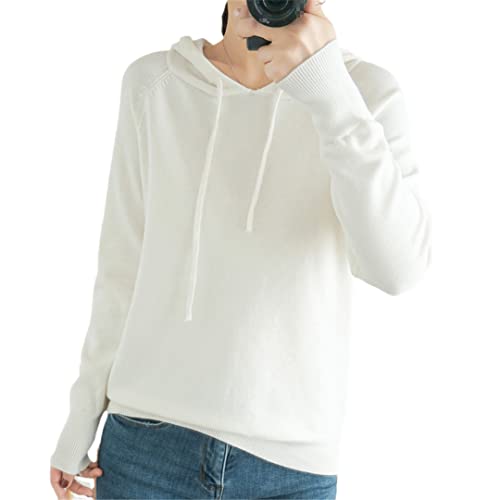 Damen Lose Hoodie Sweater Kaschmir Strick Pullover Herbst Pullover Sweater Tops, weiß, S von keusyoi