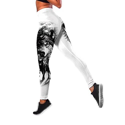 Damen Sommer Tier Wolf Print Leggings Damen Plus Size Leggings Frauen Workout Yoga Hose, Legging-grau9, XXL von keusyoi