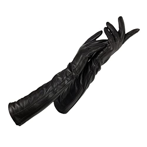 Damen Winter Warme Handschuhe Damen Handschuhe Kaschmir Futter Lange Handschuhe Ellenbogen Arm Ärmel Leder Handschuhe, Schwarz , 7.5 von keusyoi