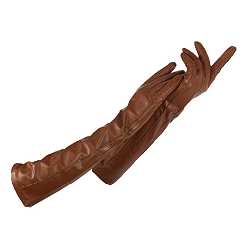 Damen Winter Warme Handschuhe Damen Handschuhe Kaschmir Futter Lange Handschuhe Ellenbogen Arm Ärmel Leder Handschuhe, champagnerfarben, 7.5 von keusyoi